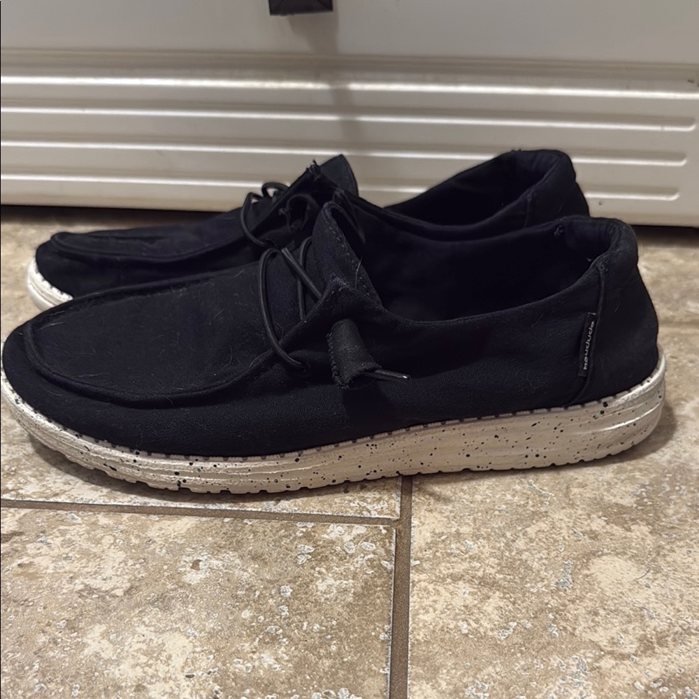 Hey Dude Wendy Black Slip-Ons with Soft Fabric and Cushioned Sole